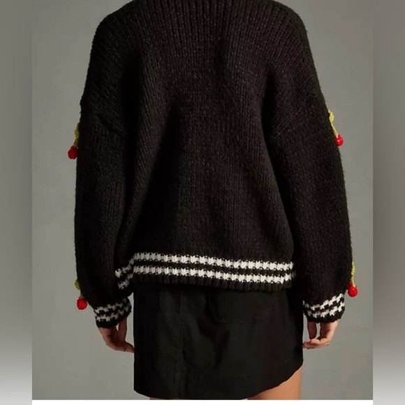 New Maeve 3D Fruit Cherry Varsity Cardigan Sweater One Size Anthropologie - Picture 3 of 5